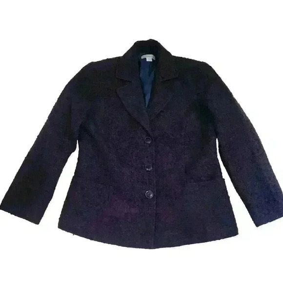 Coldwater Creek Blazer Womens 8 Petite Purple Tweed Button Up Wool Jacket - Picture 1 of 16